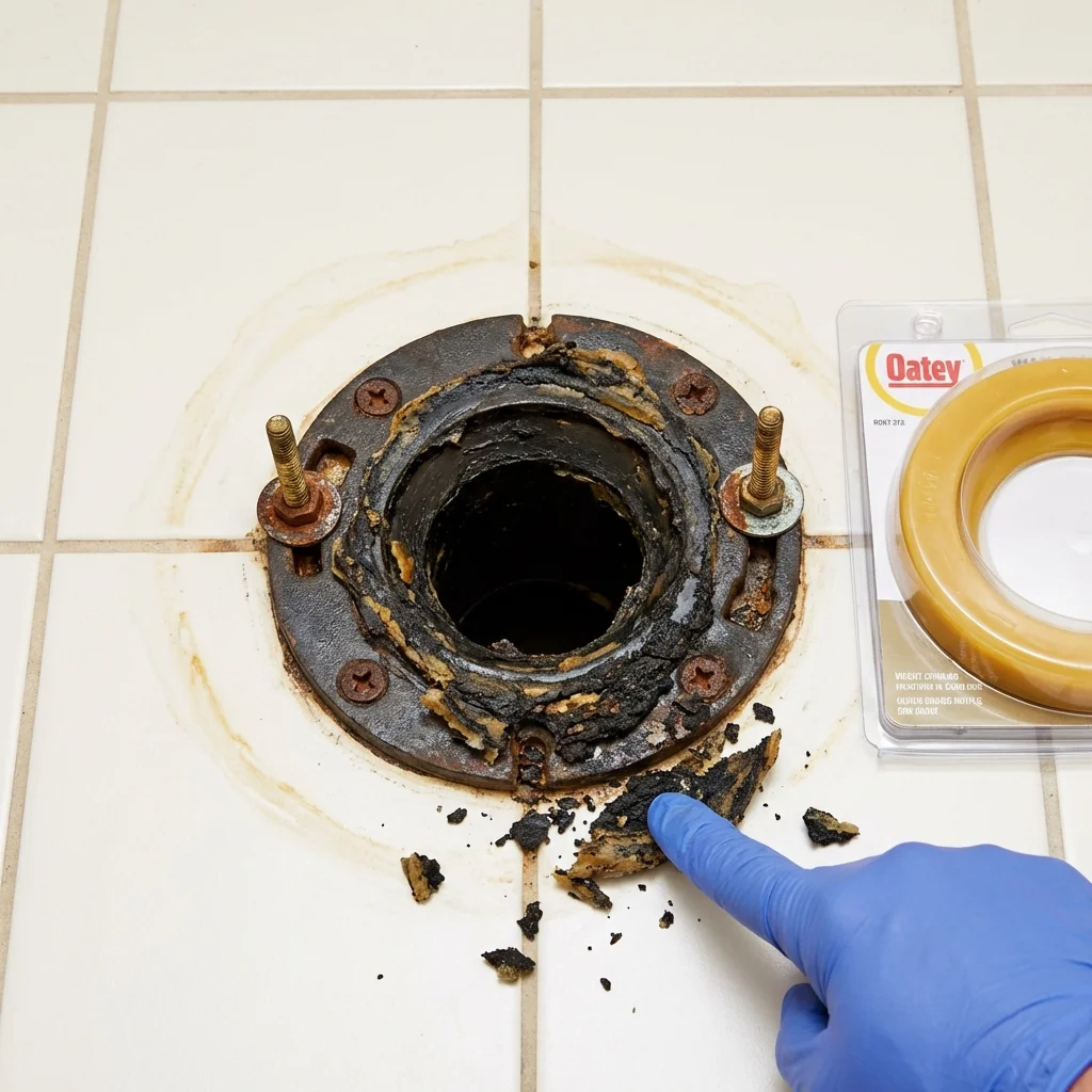 Failed wax ring showing water seepage at the base of a toilet in a Sun Valley, AZ home