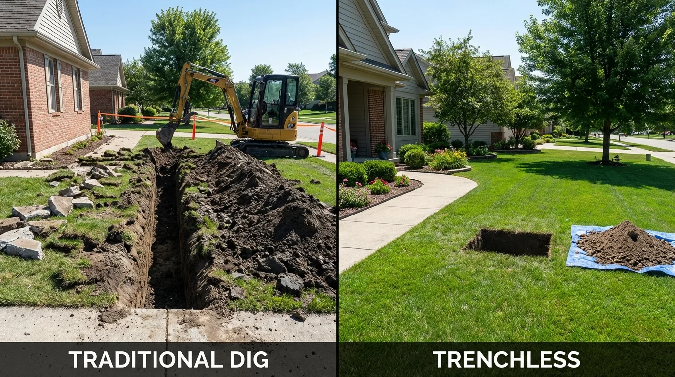 Trenchless sewer repair with minimal yard damage versus traditional excavation in Sun Valley, AZ